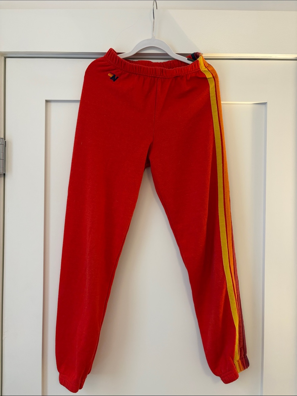 Aviator Nation Kids size 12 Red SweatPants with Yellow Stripe